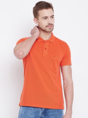 Camey Solid Men Polo Neck Orange T-Shirt