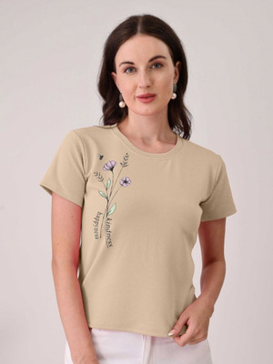 Moda Rapido Printed Women Round Neck White T-Shirt