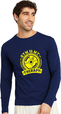 OrrganicChics Printed Men Round Neck Navy Blue T-Shirt