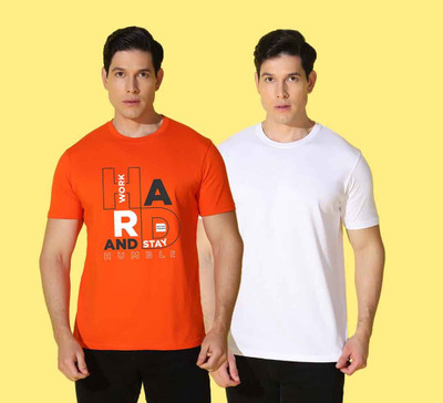 WOOSTRO Printed, Solid Men Round Neck Multicolor T-Shirt