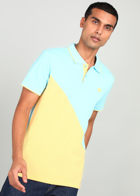 KILLER Colorblock Men Polo Neck Light Blue T-Shirt