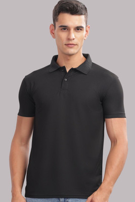 SPRADEX Solid Men Polo Neck Black T-Shirt