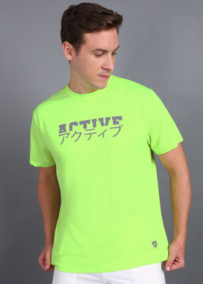 Adrenex Printed Men Round Neck Green T-Shirt