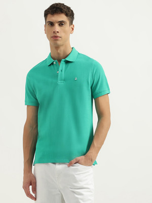 United Colors of Benetton Solid Men Polo Neck Green T-Shirt