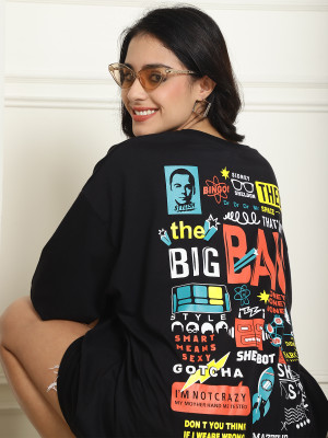 DreamBe Graphic Print Women Round Neck Black T-Shirt