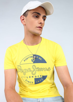 Pepe Jeans Graphic Print Men Round Neck Yellow T-Shirt