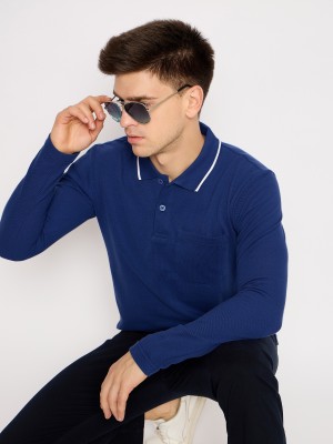 Club York Solid Men Polo Neck Blue T-Shirt