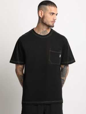 THE BEAR HOUSE Solid Men Round Neck Black T-Shirt