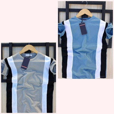 Oishee Colorblock Men Round Neck Dark Blue, Grey T-Shirt