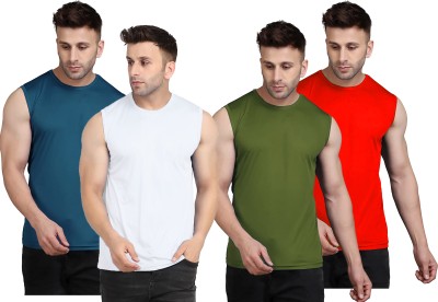 UDI n ADI Solid Men Round Neck White, Blue, Dark Green, Red T-Shirt