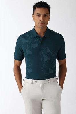 PETER ENGLAND Printed Men Polo Neck Green T-Shirt