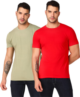 Inner Element Solid Men Round Neck Red, Green T-Shirt