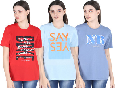 HouseOfCommon Printed Women Round Neck Multicolor T-Shirt