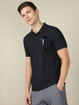 TECHNOSPORT Solid Men Polo Neck Black T-Shirt