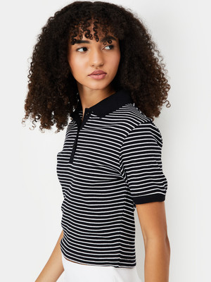 MAX Printed Women Round Neck Black T-Shirt