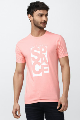 PETER ENGLAND Typography Men Round Neck Pink T-Shirt