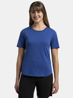 JOCKEY Solid Women Round Neck Blue T-Shirt