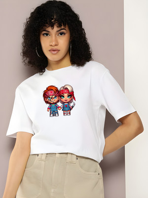 Kaido Graphic Print Women Round Neck White T-Shirt