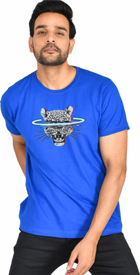 Burundi Blu Printed Men Round Neck Blue T-Shirt
