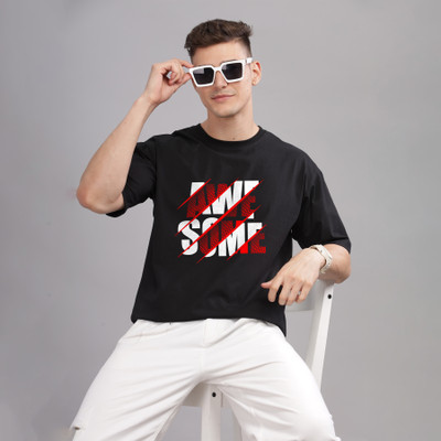 SolaceActive Printed Men Round Neck Reversible Black T-Shirt