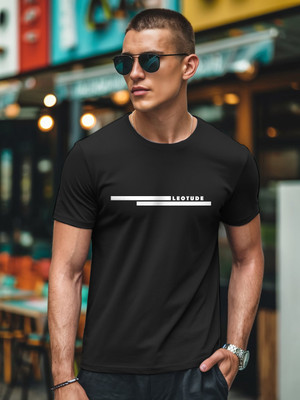 JUST ROAR Printed Men Round Neck Black T-Shirt