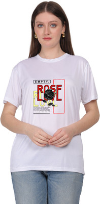 Joyfulmoments Printed Women Round Neck White T-Shirt