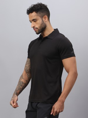 VECTOR X Solid Men Polo Neck Black T-Shirt