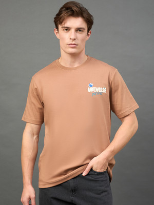 Club York Graphic Print Men Round Neck Brown T-Shirt