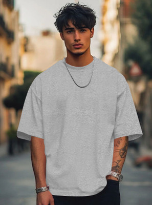 RetroTees Solid Men Round Neck Grey T-Shirt