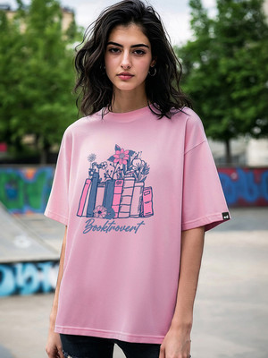 BEWAKOOF Graphic Print Women Round Neck Pink T-Shirt