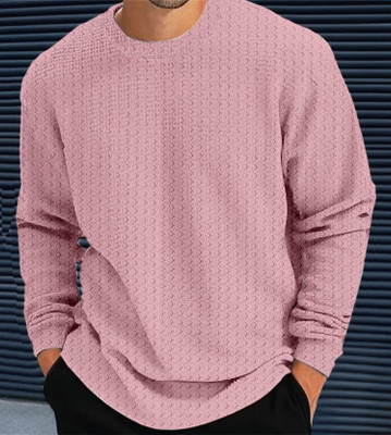 Reya Self Design Men Round Neck Pink T-Shirt