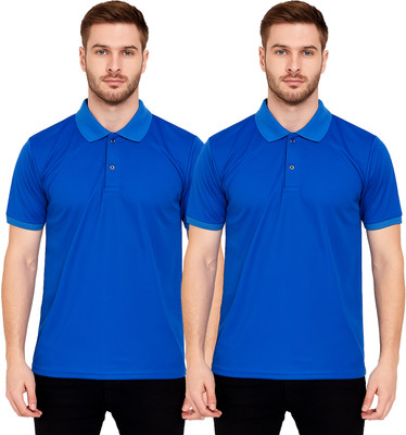 KEOTI Solid Men Polo Neck Blue T-Shirt