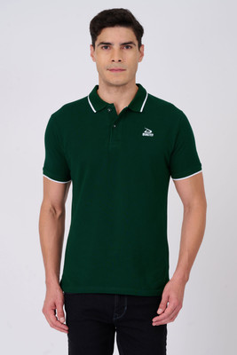 Dunster Solid Men Polo Neck Dark Green T-Shirt