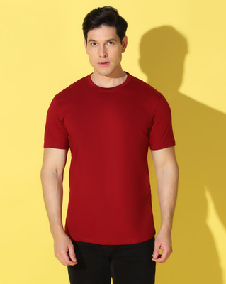 WOOSTRO Solid Men Round Neck Maroon T-Shirt