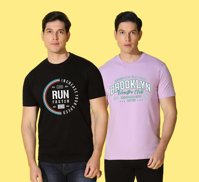 WOOSTRO Printed Men Round Neck Multicolor T-Shirt