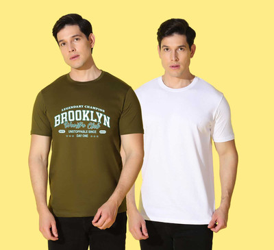 WOOSTRO Printed Men Round Neck Green, White T-Shirt