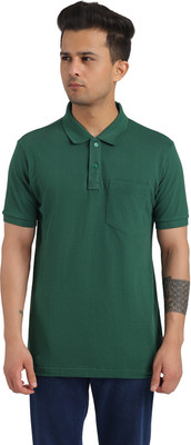 Bumchums Solid Men Polo Neck Dark Green T-Shirt