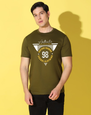 WOOSTRO Printed Men Round Neck Dark Green T-Shirt