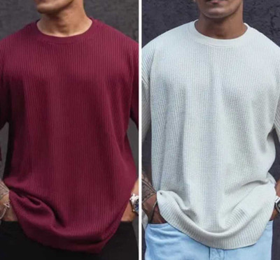 BOOM BAAM Self Design Men Round Neck Multicolor T-Shirt