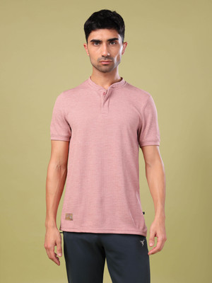 TECHNOSPORT Solid Men Crew Neck Pink T-Shirt