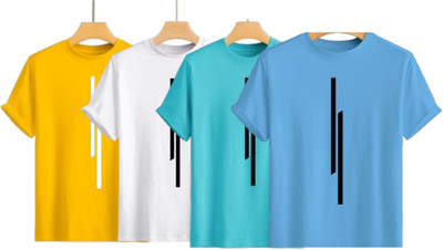P collection Printed Men Round Neck Yellow, White, Light Blue, Light Green T-Shirt
