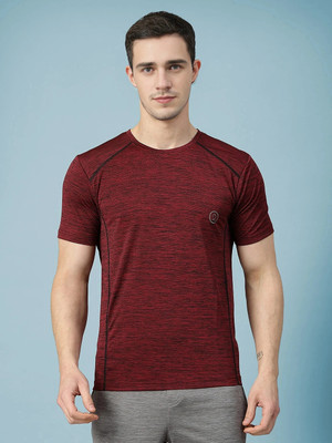 CHKOKKO Self Design Men Round Neck Maroon T-Shirt