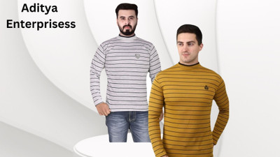 TIKI TEE FEB Striped Men Round Neck Yellow, White T-Shirt