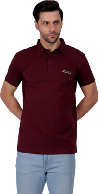 ZULX Solid Men Polo Neck Maroon T-Shirt
