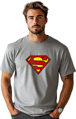 JEDFER Superhero, Graphic Print Men Round Neck Grey T-Shirt