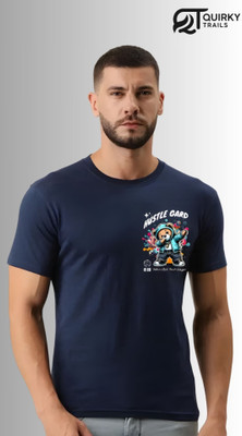 Quirky Trails Solid Men Round Neck Navy Blue T-Shirt