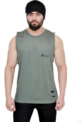 Anax Aesthetics Solid Men Round Neck Green, Black T-Shirt