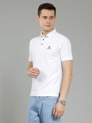 We Perfect Solid Men Polo Neck White T-Shirt
