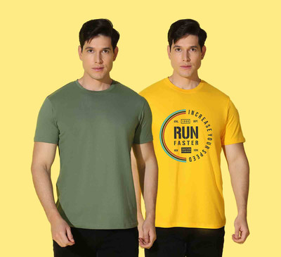 WOOSTRO Printed, Solid Men Round Neck Multicolor T-Shirt