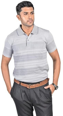 Starfashion Printed Men Polo Neck Grey T-Shirt